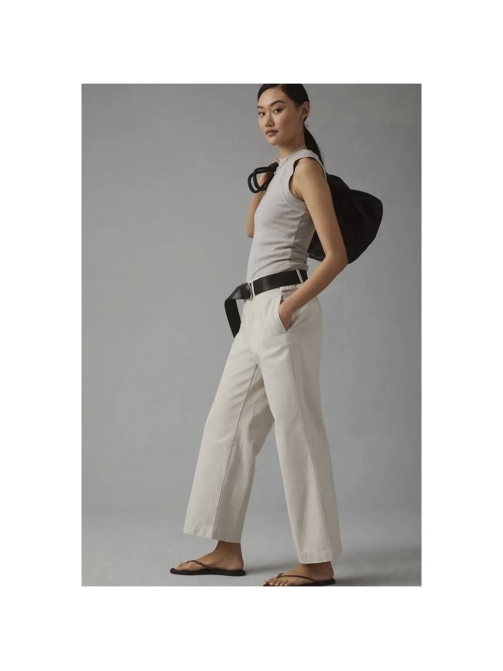 Anthropologie Maeve Pleated Wide Leg Chino Trousers Cotton Pant  Khaki Sz 12 NEW - Picture 2 of 12